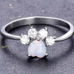 Paw Print 🐾 Size 7 Rainbow Fire Opal and Zircon Ring